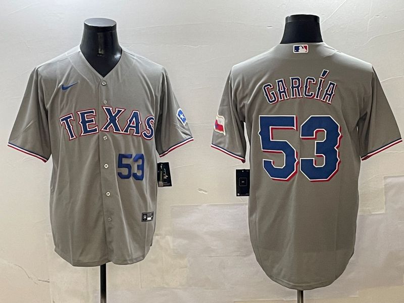 Men Texas Rangers 53 Garcia Grey Game 2025 Nike MLB Jersey style 3